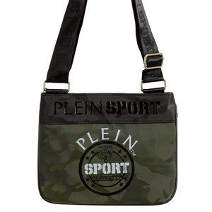 Plein Sport Unisex Military Green Logo Print Crossbody Bag